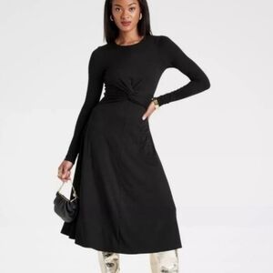 Women's Long Sleeve Twist-Front Midi Dress - A New Day Black 1X